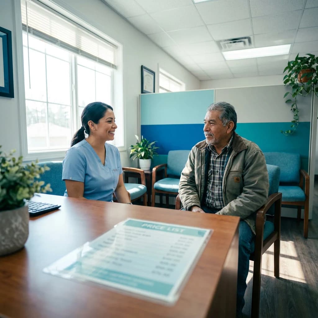 Patient receiving care without insurance at a Hispanic clinic in Pasadena