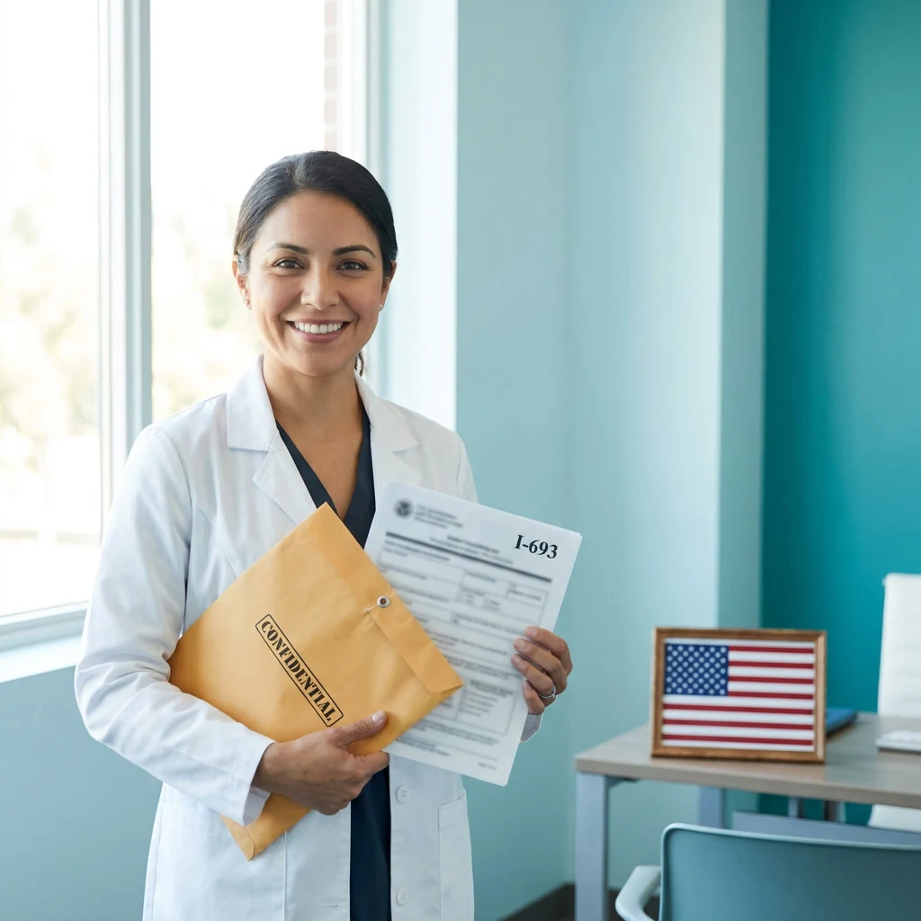 Médico autorizado por USCIS atendiendo un examen de inmigración en Pasadena