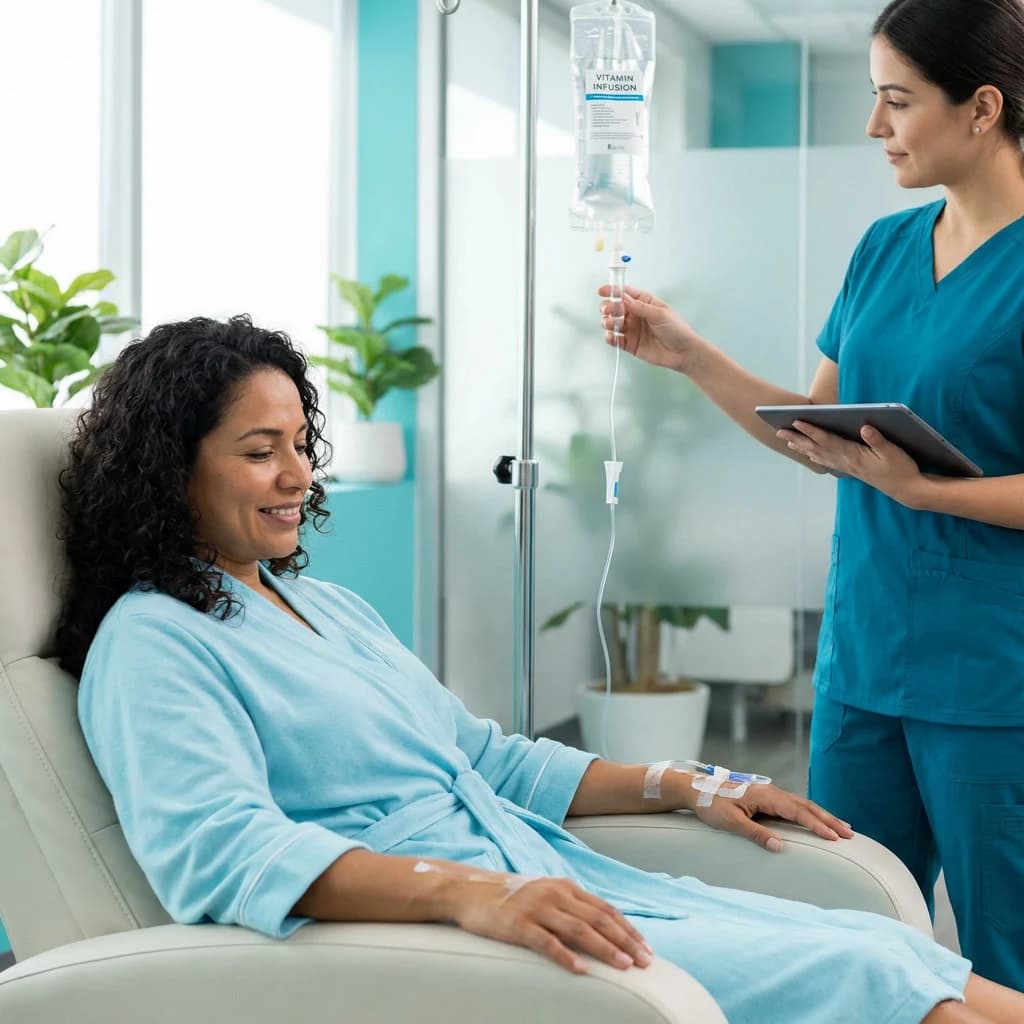 Vitamin B12 injection being administered at a Hispanic clinic in Pasadena, TX